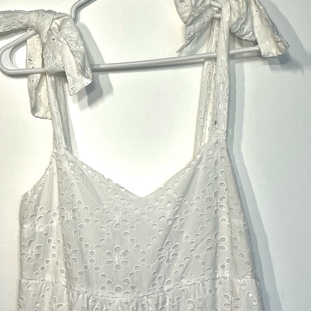 White eyelet sleeveless tiered midi dress, lined, cotton, beach dress, 8 - Picture 5 of 11